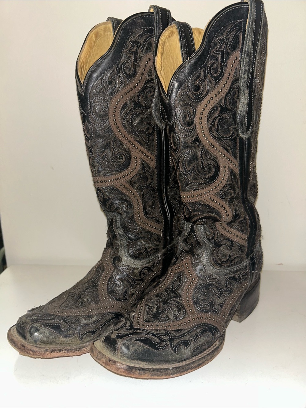 Corral Black and Brown Embroidered Leather Western Boots